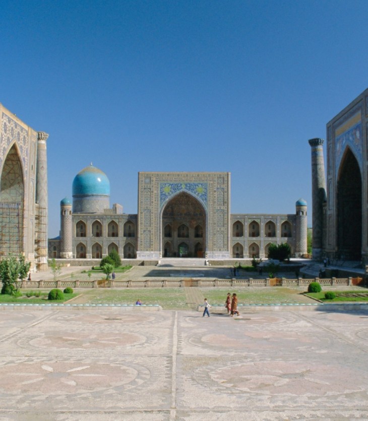 Timur's Registan noblest public square in the world - The Registan in Samarkand. The result of the coming together of craftsmen and builders from across the empire. Photograph Alamy via The Guardian