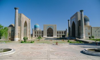 Timur's Registan noblest public square in the world - The Registan in Samarkand. The result of the coming together of craftsmen and builders from across the empire. Photograph Alamy via The Guardian