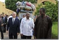 His Highness the Aga Khan and President Amadou Toumani Tour&eacute; of Mali walking through the site of the Bamako Park.