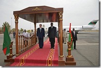 His Highness the Aga Khan and the Prime Minister of Burkina Faso, Tertius Zongo during the rendering of the Nashid al-Imamah and the Burkina Faso National Anthem.