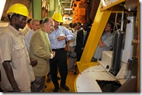 His Highness the Aga Khan and Prince Rahim touring the Sosuco sugar factory in Banfora, Burkina Faso.