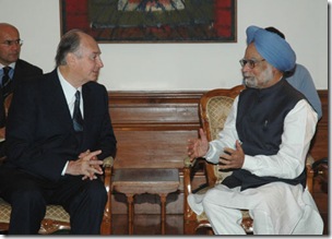 His Highness Aga Khan meeting with the Prime Minister, Dr. Manmohan Singh, in New Delhi on May 12, 2008.