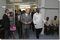 His Highness the Aga Khan visiting the medical clinic at Filtisac that serves employees and their family members.