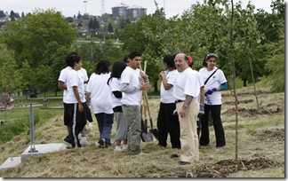Commissioner Allan De Genova with Ismaili Youth at the Tree Planting Event