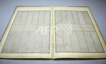 Two pages with the integral version of the Coran (India, 13th century) is presented in the exhibition 'The Song of the World', 02 October 2007 at the Musee du Louvre in Paris. The exhibition, which takes place from 05 October until 07 January 2008, outlines the evolution of art in Iran under the Safavid Dynasty (1501?1736) presenting a selection of masterpieces from the Aga Khan collection of Islamic art, as a preview to the opening of the Aga Khan Museum in Toronto. AFP PHOTO STEPHANE DE SAKUTIN