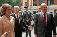 Their Majesties the King and Queen of Spain arrive with His Highness the Aga Khan at the inauguration of "The Islamic Worlds in the Aga Khan Museum Collection" exhibition at CaixaForum Madrid.
