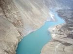 Aerial view of the lake formed on Hunza River