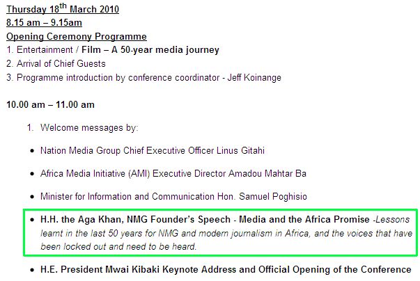 PAN Africa Media Conference 2010 programme