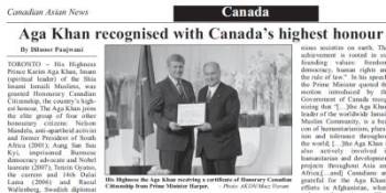 Aga Khan recognised with Canada’s highest honour