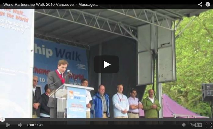 Video: World Partnership Walk 2010 Vancouver – Message from PM Stephen Harper, delivered by M.P. Andrew Saxton