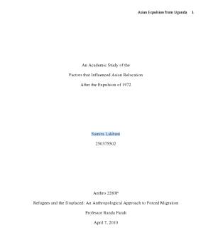 An Academic Study of the Factors that Influenced Asian Relocation After the Expulsion of 1972 - by Samira Lakhani