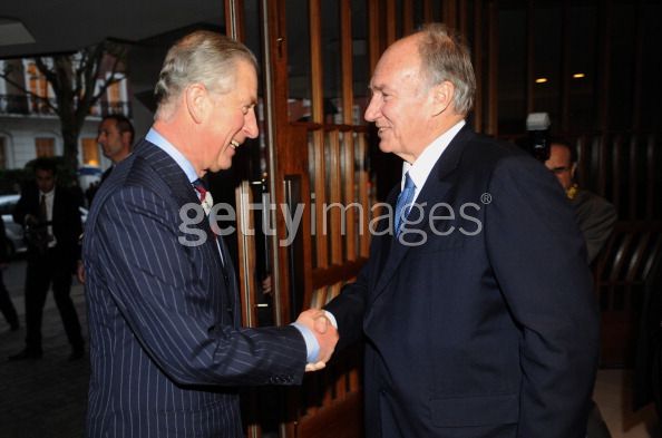 The Prince of Wales is greeted by the Aga Khan