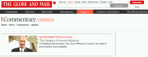 His Highness the Aga Khan: The dangers of decentralization | The Globe and Mail