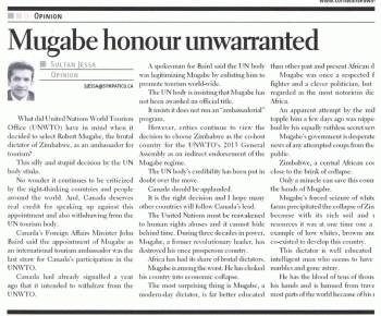 Sultan Jessa Opinion: Mugabe honour unwarranted