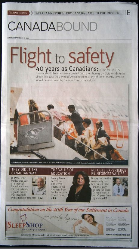 Print Edition of Vancouver Sun's Feature: Canada Bound: Flight to Safety - 40 years as Canadians