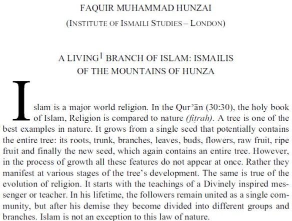 A Living Branch of Islam - Ismailis of the Mountains of Hunza, by Dr Faquir M. Hunzai