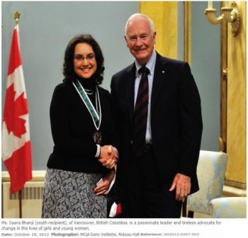 Saara Bhanji (Youth Recipient) Canada's Governor General's Persons Award (2012)