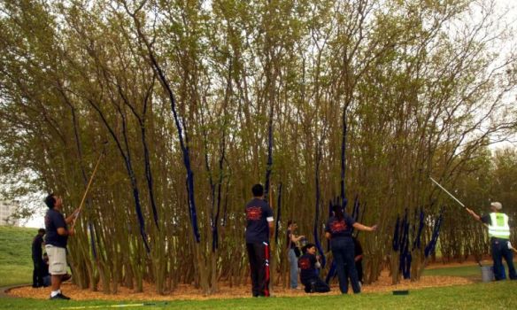 Drawing attention to the plight of trees - Volunteers from the Ismaili Community in Houston help with the painting