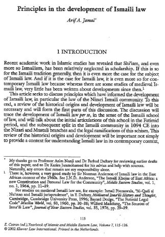 Arif Jamal: Principles in the Development of Ismaili Law Arif Jamal: Principles in the Development of Ismaili Law