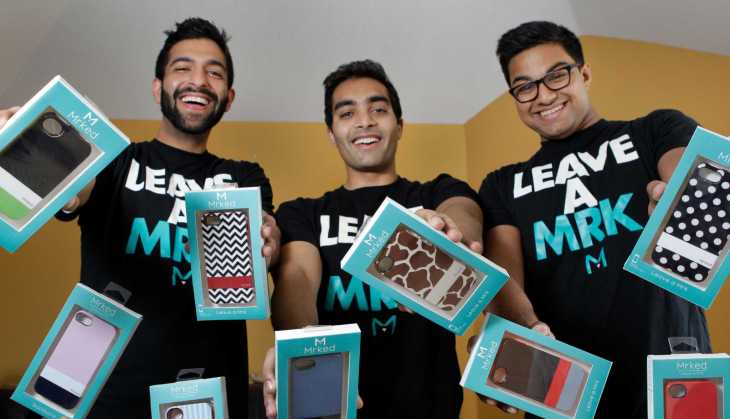 From left, Shahneel Kanji, Akil Momin and Safin Maknojia, the founders of phone case maker Mrked, will be donating some of their proceeds to a charity that aims to increase literacy.