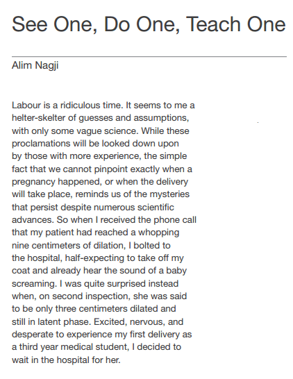 Alim Nagji Article: See One, Do One, Teach One Alim Nagji Article: See One, Do One, Teach One