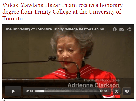 TheIsmaili.org Video: Mawlana Hazar Imam receives honorary degree from Trinity College at the University of Toronto