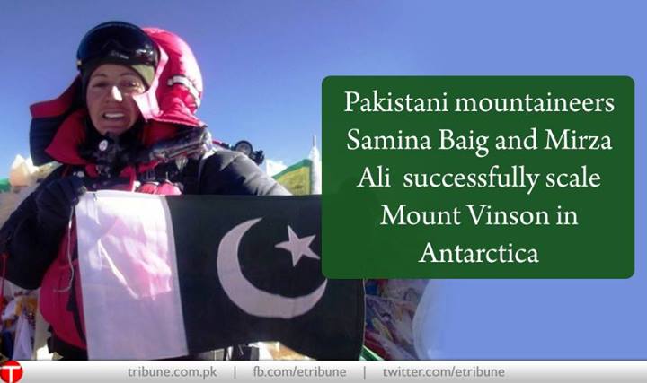 Pakistani Mountaineers Samina Baig and Mirza Ali successfully scale Mount Vinson in Antarctica