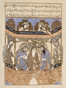 Arabic manuscript illumination from the 12th century CE showing the Brethren of Purity.maqamat al hariri. Source: Wikipeda.