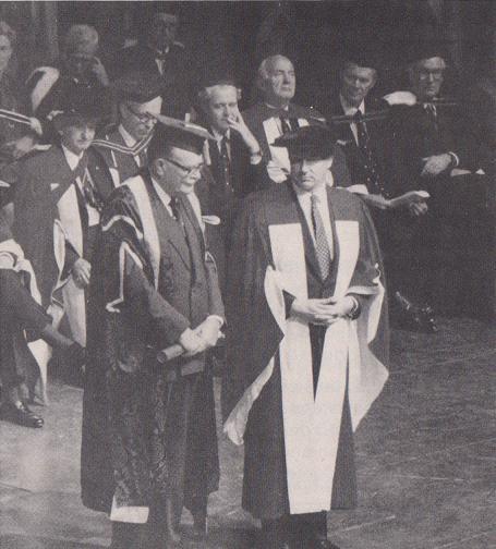 November 1, 1983- His Highness the Aga Khan seen with McGill University Chancellor on being conferred with an Honorary Degree of Laws by McGill University