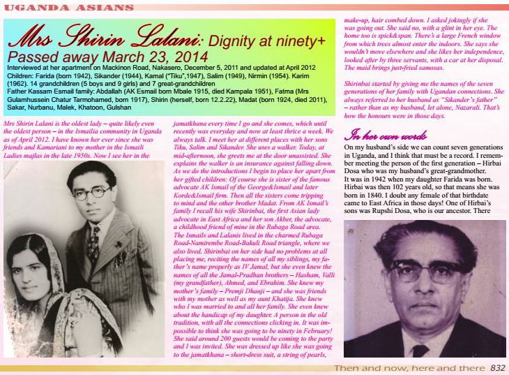 Mrs Shirinkhanu Nazarali Lalani passes away: Oldest member of the Uganda Asian Community