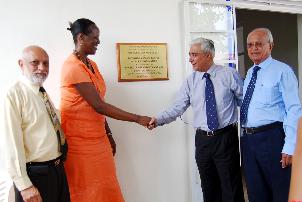 The DGM accompanied by Bro Mansur Asaria (left), DGM (SC) and W Bro Narendra Thakkar, ADGM handing over the dormitories to the Director of KSPH