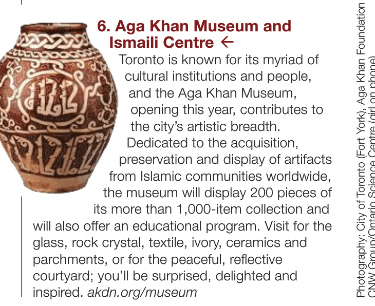 Aga Khan Museum & Ismaili Centre in Official Toronto Visitor Guide 2014