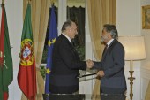 His Highness the Aga Khan and Portugal's Foreign Minister Luis Amado after the signing of an international agreement between the Portuguese Republic and the Ismaili Imamat.