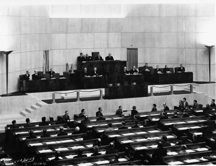 18 Assembly showing His Highness Aga Sir Sultan Muhammad Shah, Aga Khan III in the Presidential Chair. Geneva 1937 - Closeup - Photo League of Nations Archive