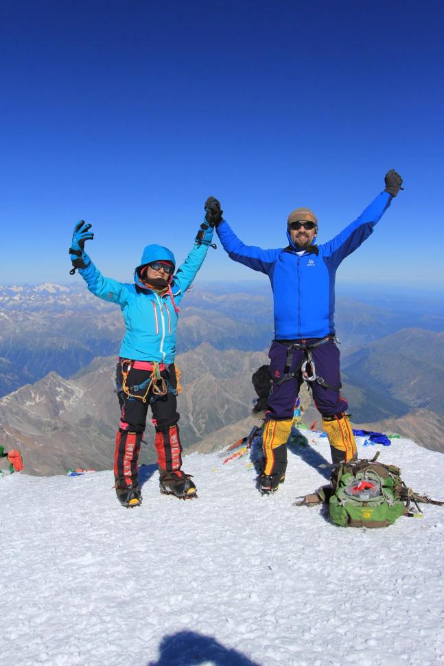 Yes! We made it to the Seven Summits on Seven Continents in just under 8 months. Celebrating atop Mount Elbrus (Russia).