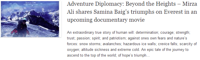 Adventure Diplomacy: Beyond the Heights – Mirza Ali shares Samina Baig’s triumphs on Everest in an upcoming documentary movie