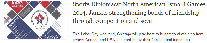 Sports Diplomacy: North American Ismaili Games 2014: Jamats strengthening bonds of friendship through competition and seva