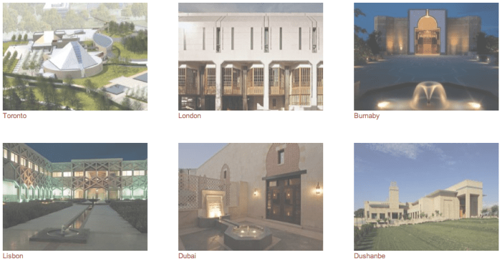 Click the image to view a video montage of the buildings, gardens, and detailed architecture of the Ismaili Centres in Burnaby, Dubai, Dushanbe, Lisbon, and London. Courtesy of TheIsmaili.org