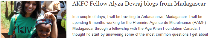 AKFC Fellow Alyza Devraj blogs from Madagascar