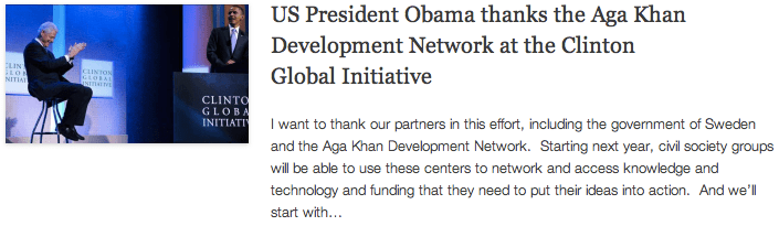 CGI - US President Obama thanks the Aga Khan Development Network at the Clinton Global Initiative