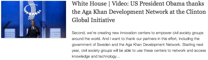CGI - White House - Video - US President Obama thanks the Aga Khan Development Network at the Clinton Global Initiative