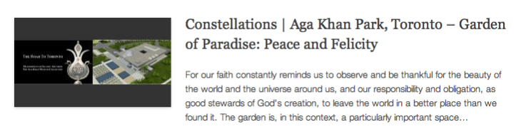 Constellations - Aga Khan Park, Toronto – Garden of Paradise - Peace and Felicity