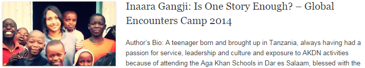 Inaara Gangji: Is One Story Enough? – Global Encounters Camp 2014