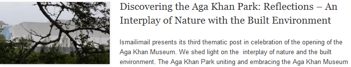 Discovering the Aga Khan Park: Reflections – An Interplay of Nature with the Built Environment