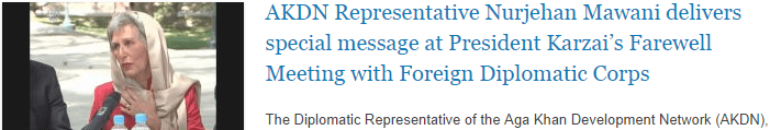 AKDN Representative Nurjehan Mawani delivers special message at President Karzai’s Farewell Meeting with Foreign Diplomatic Corps