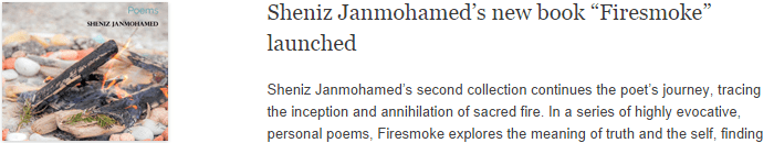 Sheniz Janmohamed’s new book “Firesmoke” launched