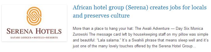 African hotel group (Serena) creates jobs for locals and preserves culture