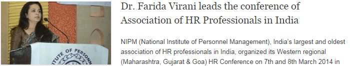 Dr. Farida Virani leads the conference of Association of HR Professionals in India Dr. Farida Virani leads the conference of Association of HR Professionals in India