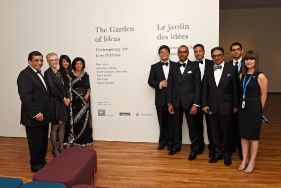 Henry Kim, the CEO of the Aga Khan Museum pictured with members of Aljomaih Group, Trimark Capital, and Asharys who supported the inaugural exhibition entitled “The Garden of Ideas: Contemporary Art from Pakistan.” Pictured (l to r): Aziz Shariff, Ann Smiley, Carolina Shariff, Ashraf Shariff, Henry Kim, Herve Steimes, Eric Hamid, Shan Ashary, Hussein Shamji, and Fallon Butler. (Photo: Gary Otte/AKDN. Copyright).
