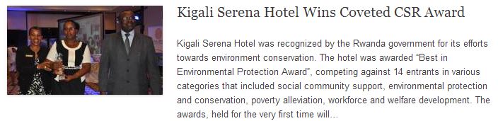 Kigali Serena Hotel Wins Coveted CSR Award